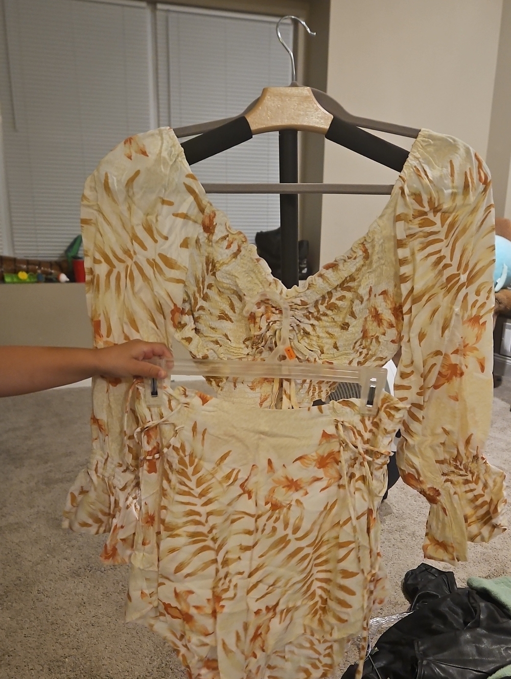 H&M Cream Crop Top with Orange Botanical Print
